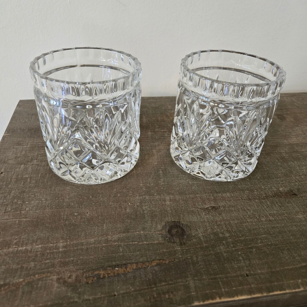 Vintage Zajecar Yugoslavia 24% Lead Crystal Whiskey Rocks Glasses Set of 2 Clear